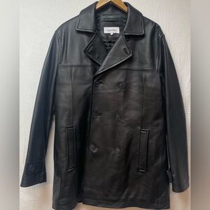 Calvin Klein Men’s Black Leather Double Breasted Jacket/Coat, Sz M!